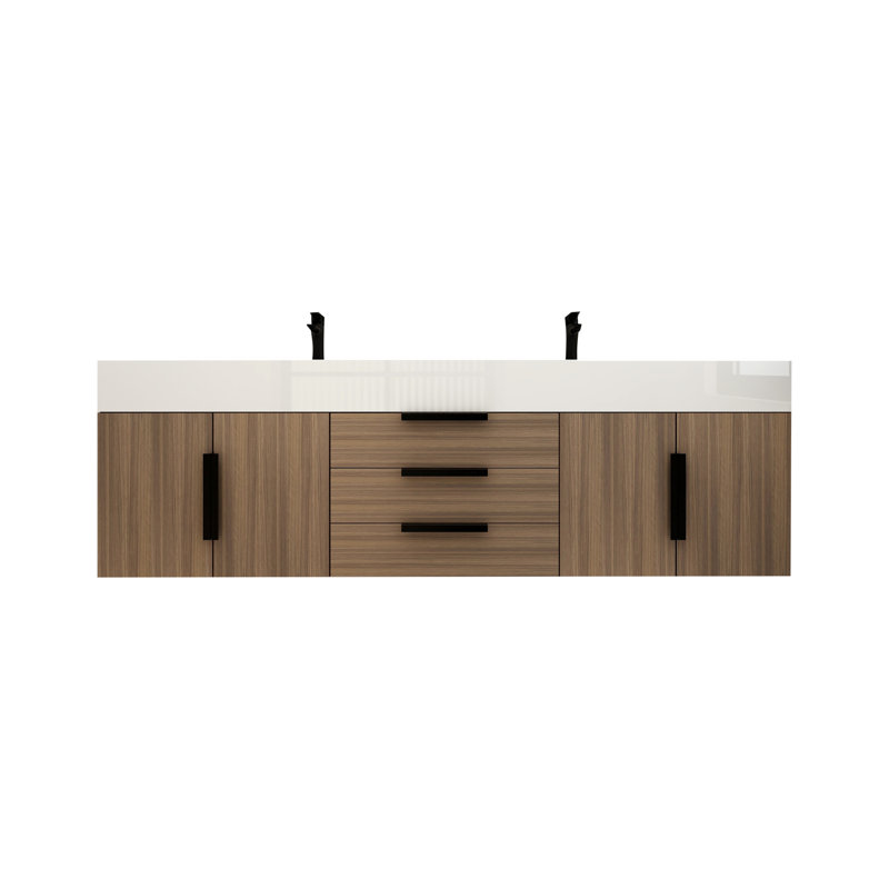 Jessica 72'' Wall-Mounted Single Bathroom Vanity, Wood