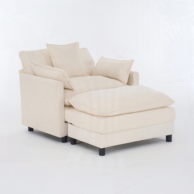Fauteuil en chenille avec repose-pieds, Beige
