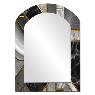 Natoas Marble Granite Agate With Touches Of Gold III - Geometric Asymmetrical Unique Wall Mirror, Modern Arch Mirror, Printed Metal Art
