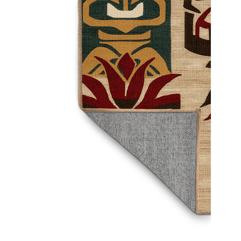 Washable Tiki Faces Hawaiian Area Rug, Rectangle 7' x 10'