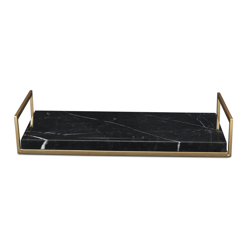 Junius Marble and Gold Frame Tray, Black