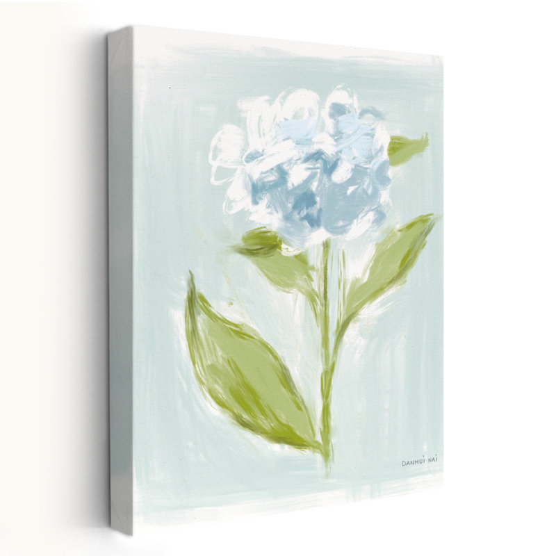 Mystic Summer I, contemporain, bleu, floral, blanc, vert, hortensia, H 60 po x l 40 po