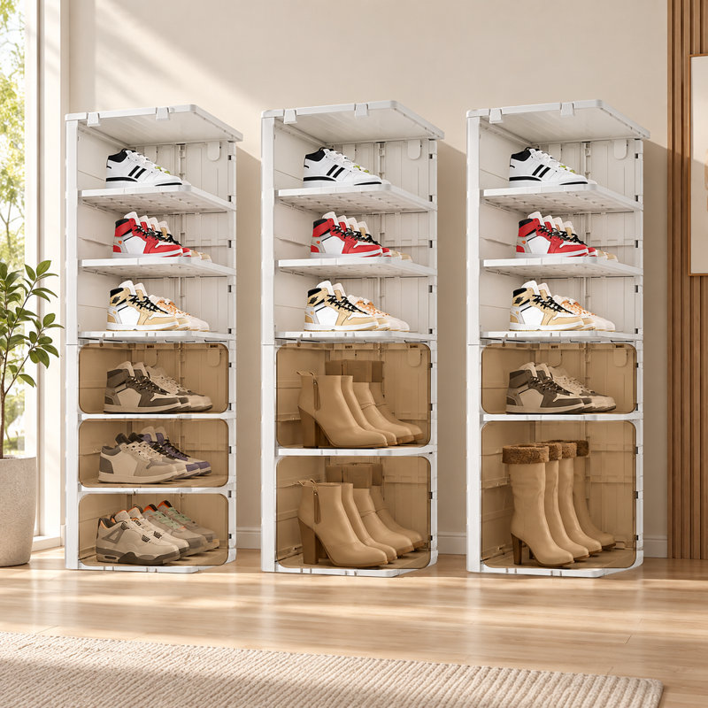 Meuble à chaussures pliable sans montage avec roulettes, étagères réglables à 3 niveaux, porte à double joint, résistant à la poussière, à l'humidité et aux insectes, pour entrée.