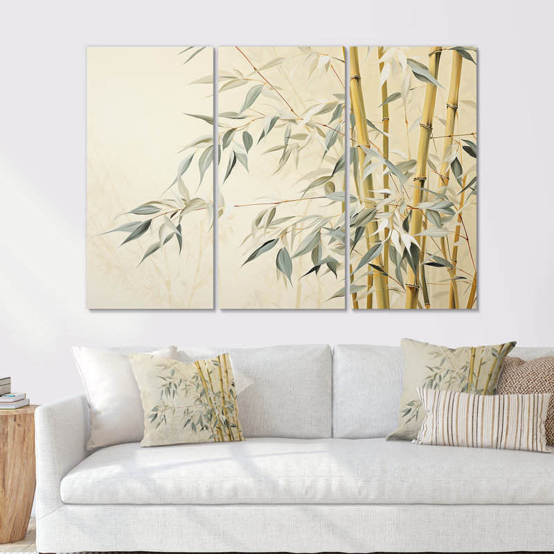 Ensemble de salon mural en bambou Mute Embrace VI, Toile tendue, H 40 po x l 60 po x P 1 po