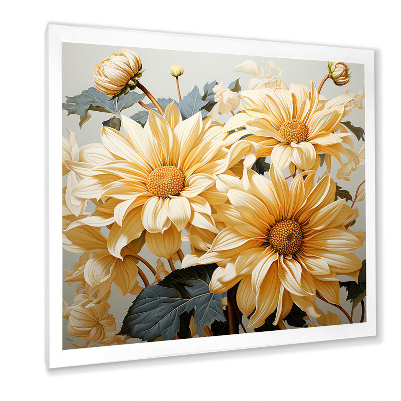 Tournesols gris et jaunes doux - impression, Cadre simple blanc, H 36 po x l 36 po x P 1,5 po