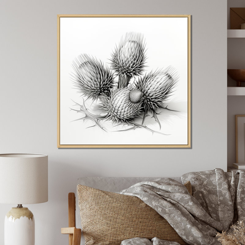 Fleurs de chardon - Art mural Thistle, H 36 po x l 36 po, Brun