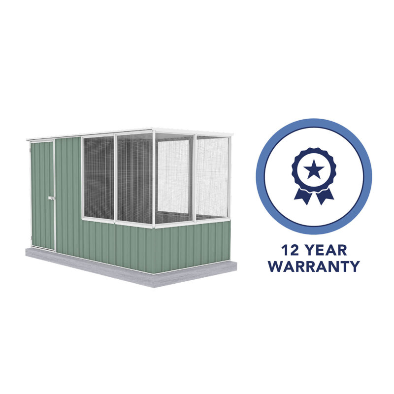 Absco Pale Eucalypt Green Large Metal Chicken Coop with Mesh Panels