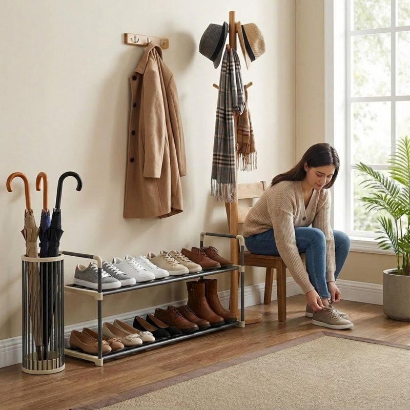 Home-Complete Shoe Rack - 2-Tier Shoe Organizer for Closet, Bathroom, Entryway - Shelf Holds 10 Pairs Sneakers, Heels, Boots