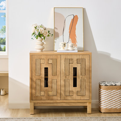 31.5" Mid Century Modern Sideboard Buffet Cabinet with Storage, Carved Openwork Design Display Cabinets, Storage Cabinet with 2 Doors & Adjustable Shelf for Kitchen Dining Living Room Entryway Hallway