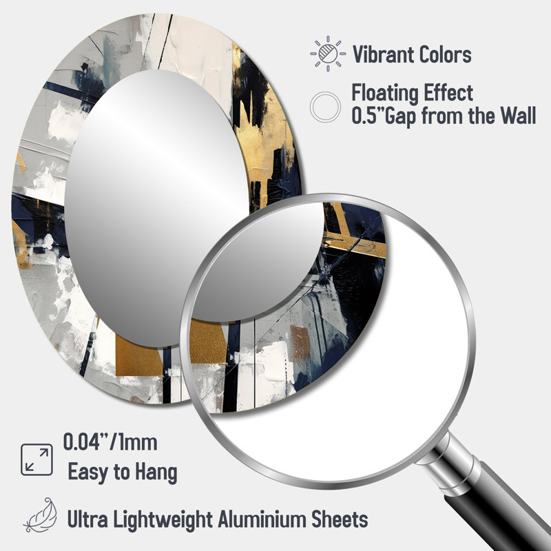 Grey And Gold Impressions Transcendent II - Large Oval Wall Mirror On Metal, 40" x 30"