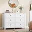 Commode blanche à 6 tiroirs pour la chambre à coucher, grande commode avec tiroirs profonds et boutons en métal, commodes modernes en bois pour le vestibule, couloir