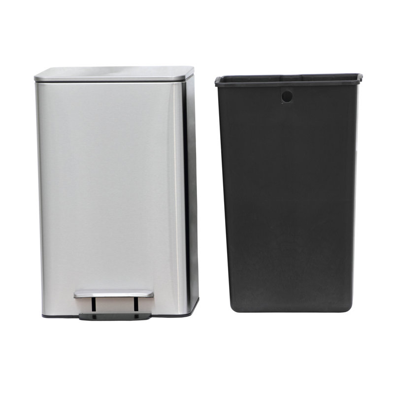 8 Gallon Brushed Stainless Steel Rectangular Step Trash Can