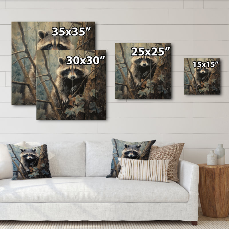 Brinae Racoon Wanderer III sur impression sur bois, H 25 po x l 25 po x P 0,78 po