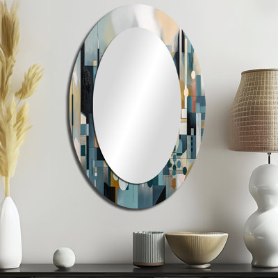 Transcending Reality III - Blue Modern Oval Wall Mirror