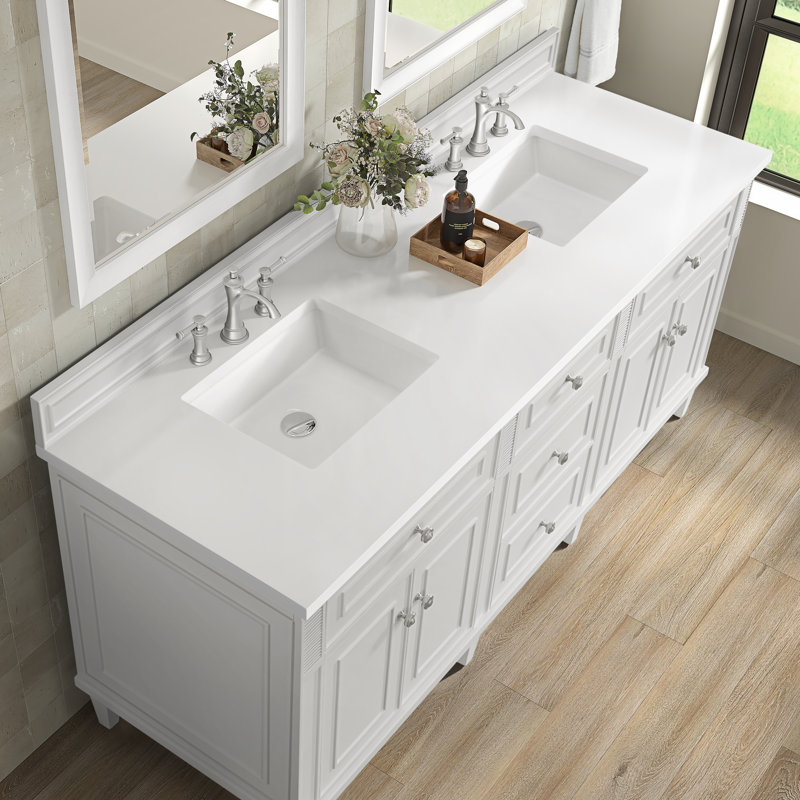 Lorelai 72'' W Double Vanity, Bright White, White Zeus, 8" Widespread