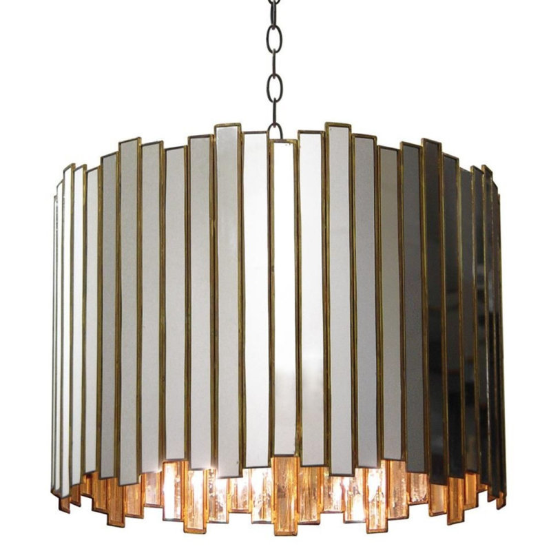 Lustre gris clair Jeanell Oly Studio Grayson, Bronze, H 22 po x l 50 po x P 50 po, Accent doré