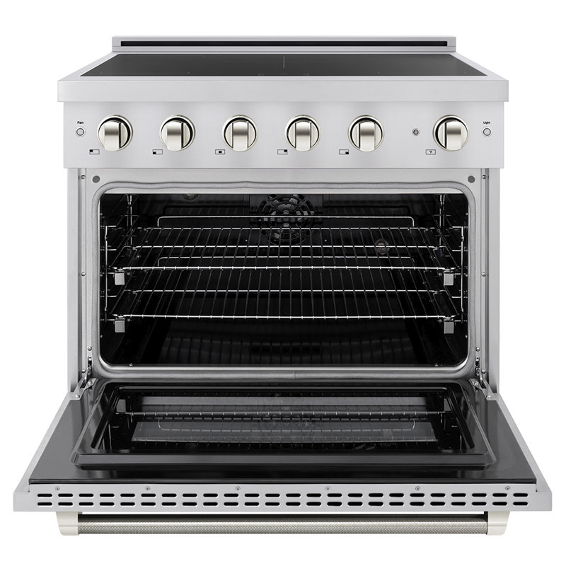 ZLINE Autograph 36 in. Paramount Induction Range with 5 Element Cooktop & Bronze Helix Handle, Polished Nickel