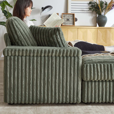 Canapé en L super confortable en velours côtelé avec porte-gobelet, idéal pour se détendre et améliorer le confort de la maison