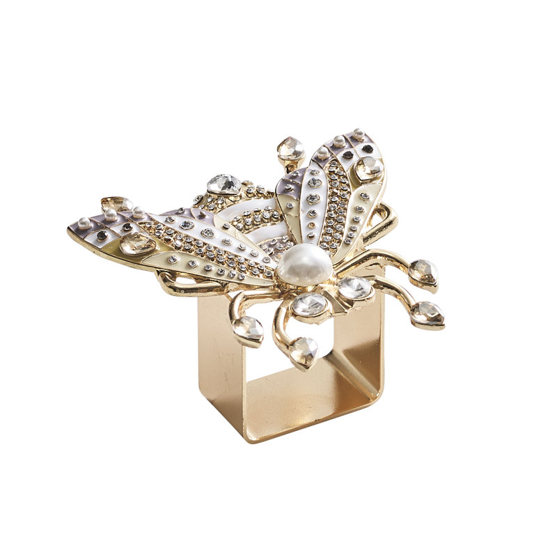 Glam Fly Napkin Ring, Ivory/Gold/Silver