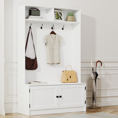 Hall Tree With Storage Bench, 70.9" Tall Entryway Bench With Shoe Storage, Coat Rack And Top Shelf, Freestanding Wooden Hall Tree With Bench For Entryway, And Hallway