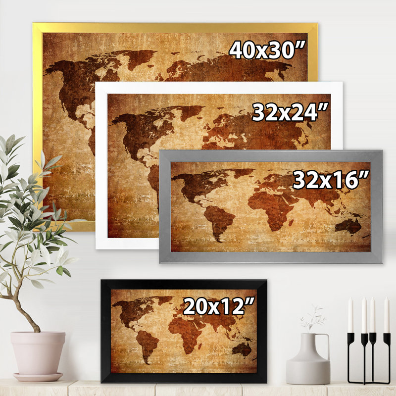 Ancienne carte du monde, impression sur toile encadrée, H 24 po x l 32 po x P 1 po, Blanc
