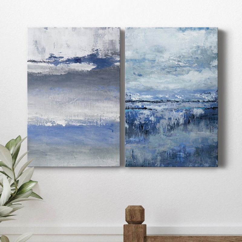 «Soft Solace Indigo», ensemble de 2 reproductions d'art graphique sur toile tendue, H 60 po x l 80 po x P 2 po