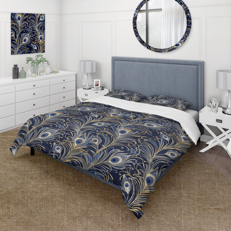 Ensemble de housse de couette Blue Boho Feathers II - Boho, Housse de couette simple et deux taies décorative