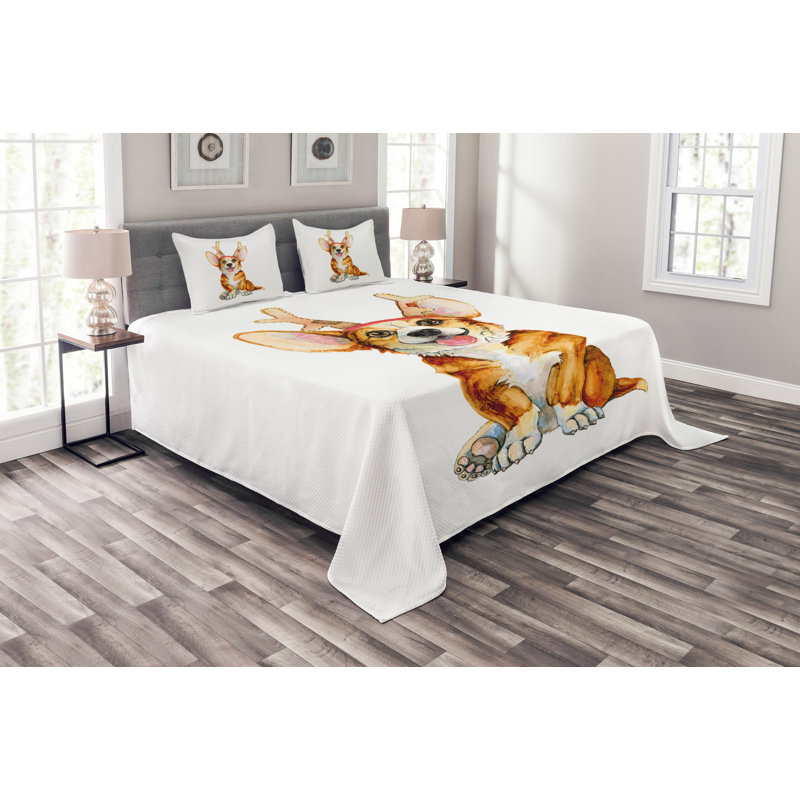 Abryelle White/Orange Microfibre Bedspread Set, 220 x 264 cm