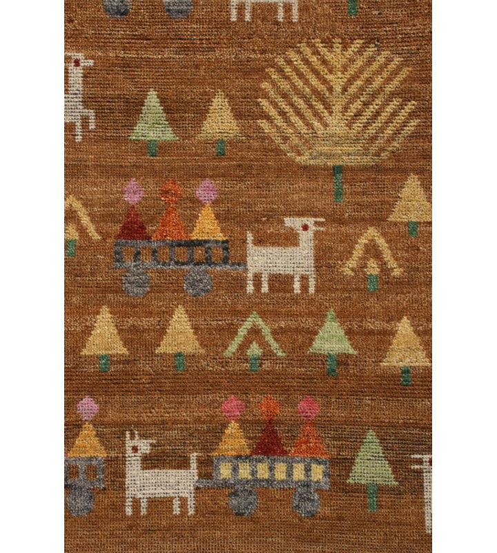 Rug & Kilim’S Scandinavian Folk Art Rug In Brown With Pictorial Pattern, Rectangle 8' x 10'