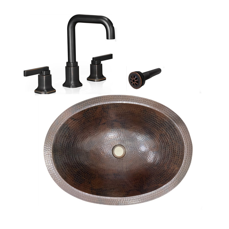 19'' Copper Oval Bathroom Sink with Goose Neck Faucet & Daisy Drain