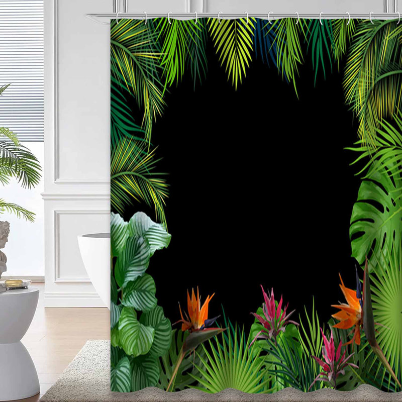 Rideau de douche à bordure tropicale avec 12 crochets, L 72 po x l 72 po