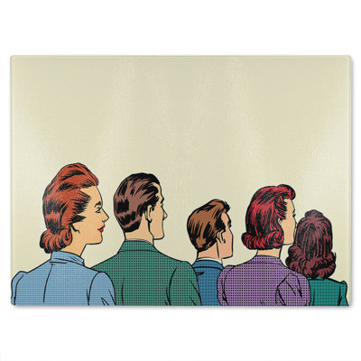 A crowd of spectators stand back retro style pop art Designer Glass Chopping Board