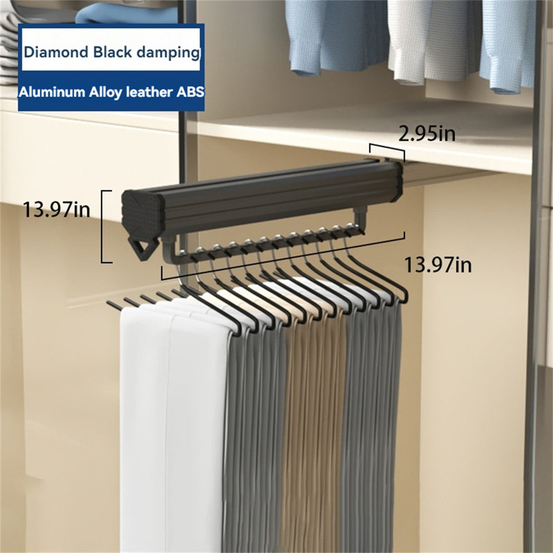 Porte-pantalons rétractable avec rail coulissant, H 4,33 po x l 2,95 po x P 13,97 po