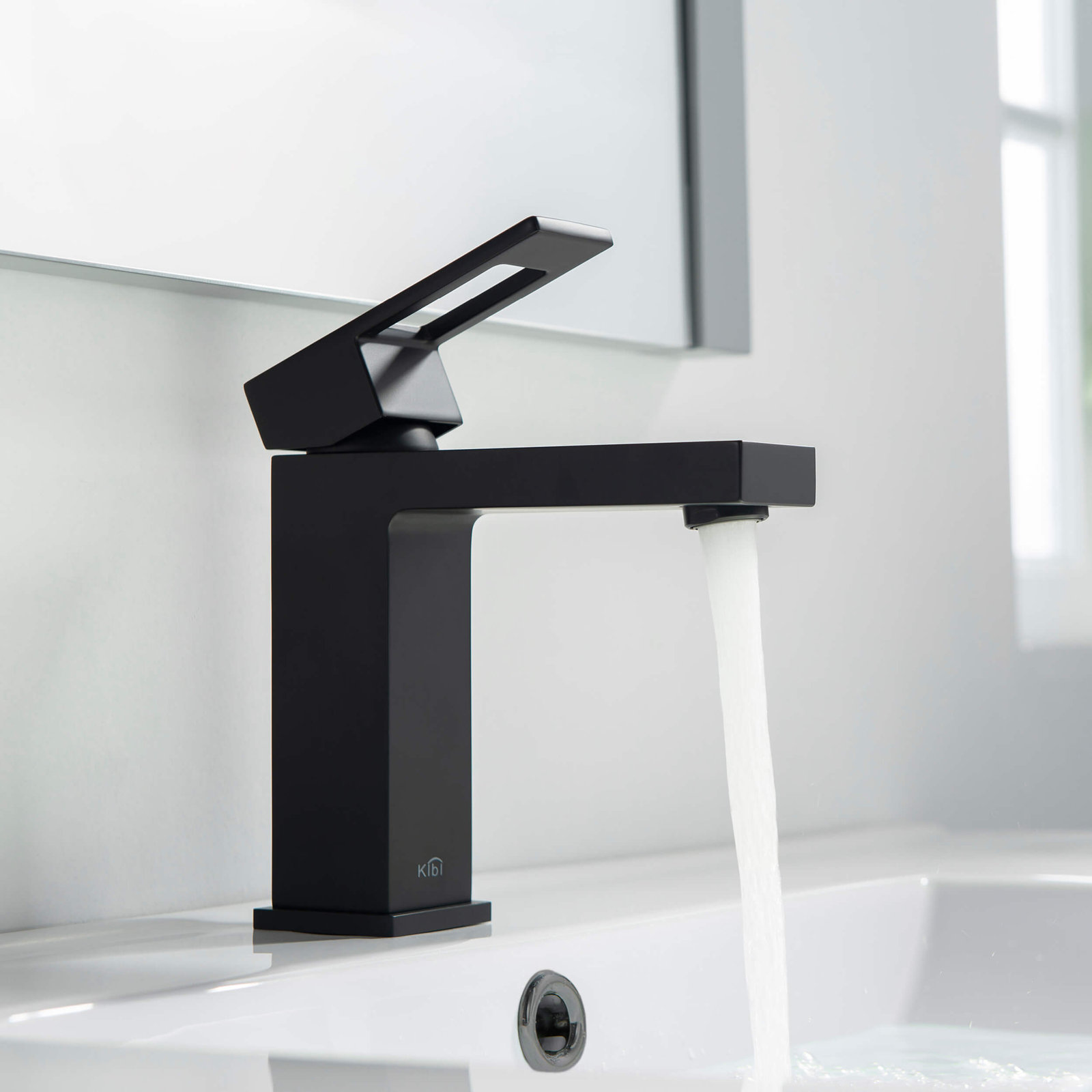 Cubic Single Hole Bathroom Faucet with Optional Drain Assembly, Matte Black, Drain Assembly Included