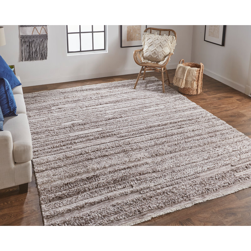 Tapis ivoire / brun rustique tissé à la main Alline, Rectangle de 10 pi x 14 pi