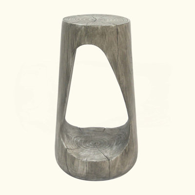 Outdoor Side Table,Hollow Design End Table,Patio Garden Stool Table,Decorative Accent Table For Patio Balcony Beach Pool Side,Lightweight Concrete,Wood Like Texture