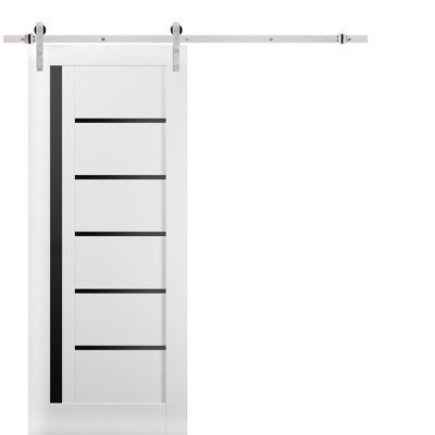 Quadro Frosted Glass Wood Sturdy Interior Barn Door with Installation Hardware Kit