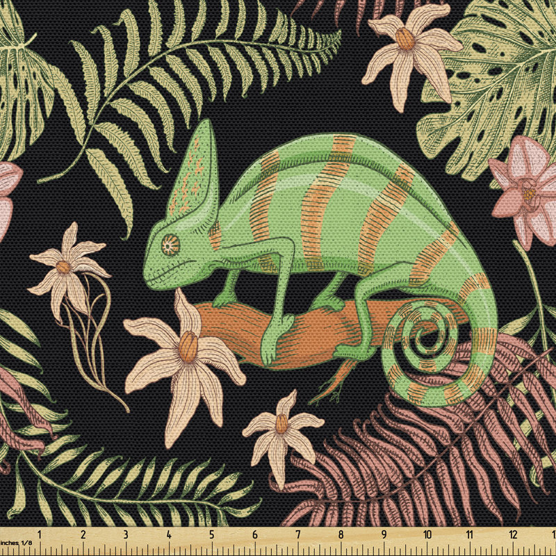 Persich Chameleon Lizard and Wildflowers Fabric