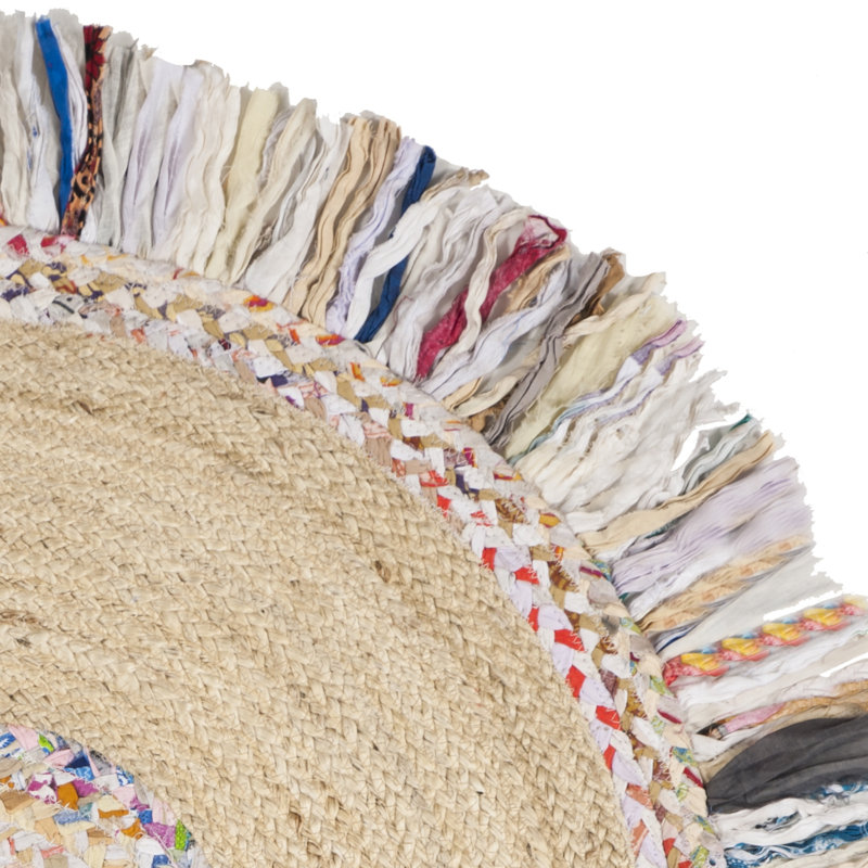 Abhay Hand Woven Jute/Cotton Rug in Light Beige/Ivory, Round 10'
