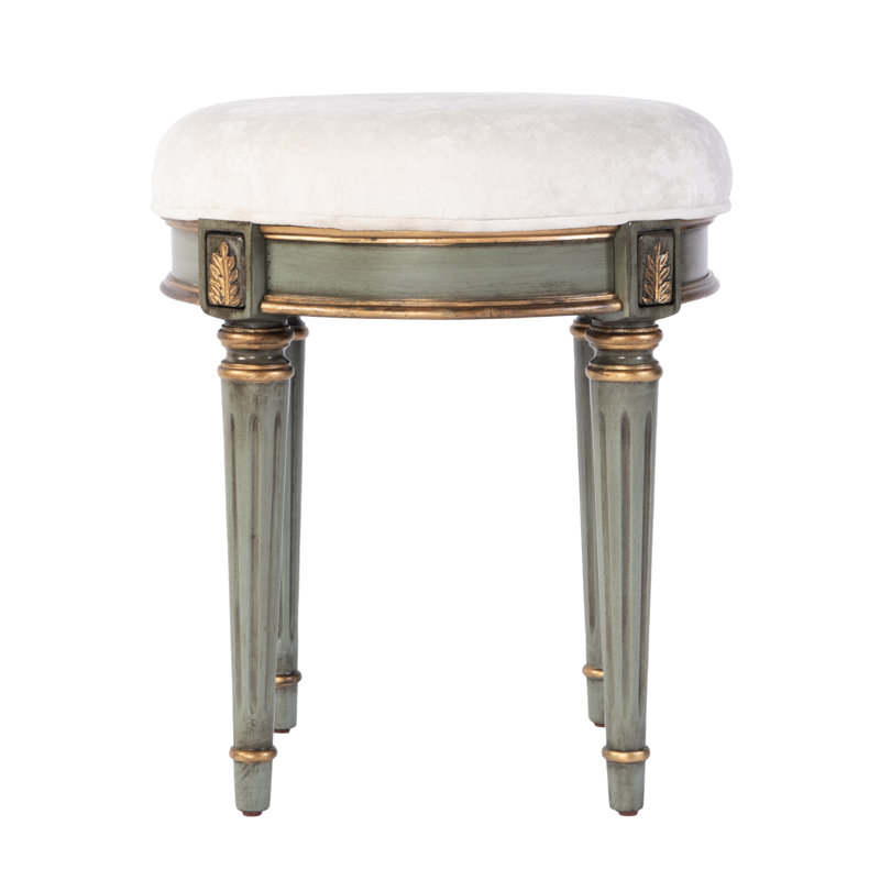 Bernadette Upholstered 18"W Vanity Stool, Green, White