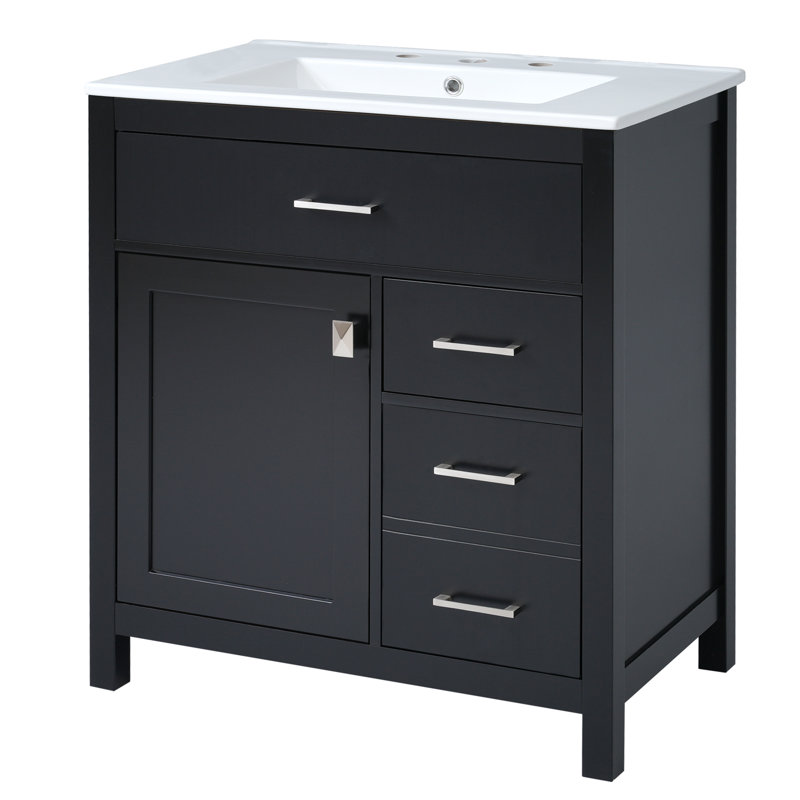 Base de meuble-lavabo simple 29,9 po seulement, Noir, Argent
