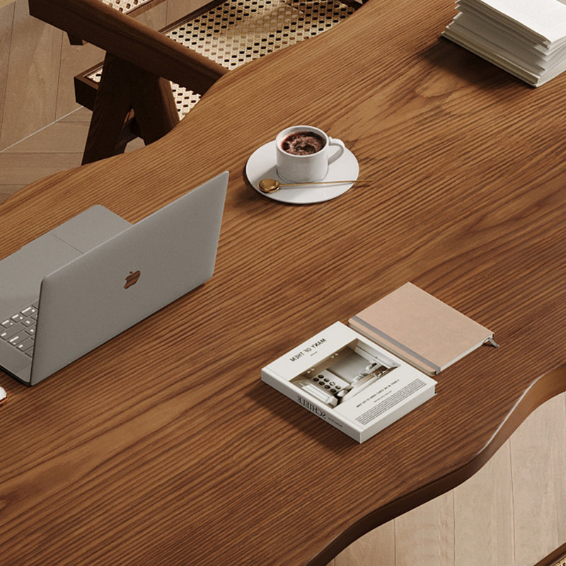 Bureau rectangulaire brun clair en bois massif et fer, H 29,53 po x l 62,99 po x P 31,5 po
