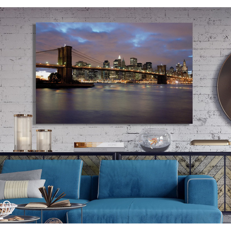 " Night View From Fulton Ferry ", 32" H x 48" W x 1.5" D, Wrapped Canvas