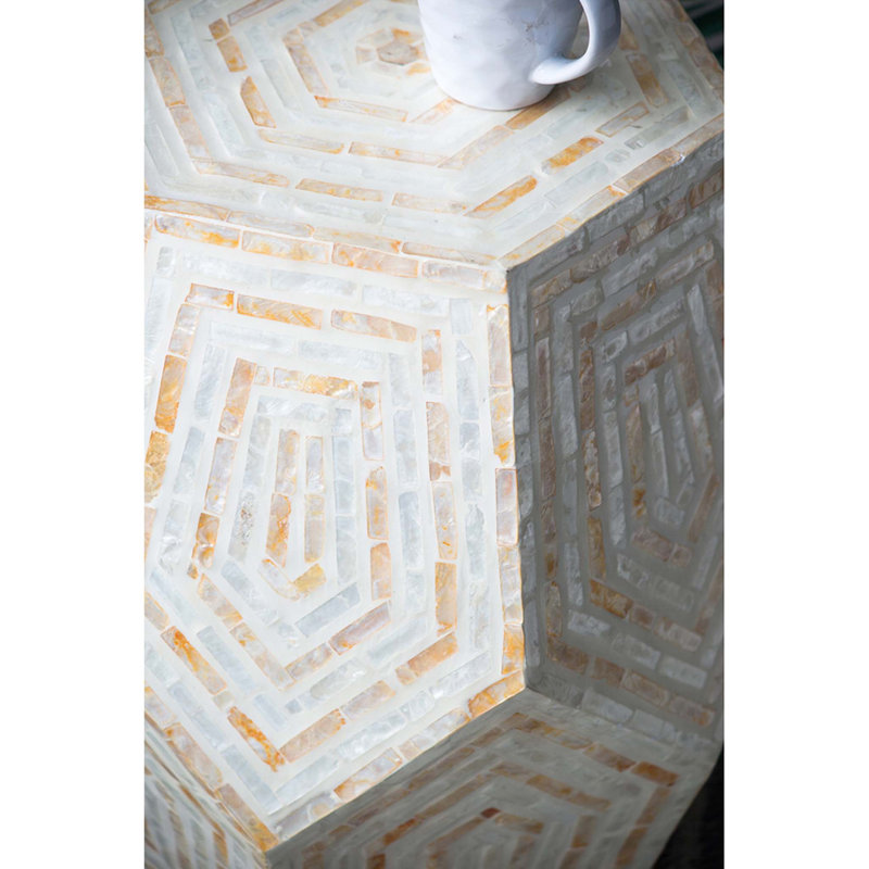 18x18x21" Hexagonal Capes Capiz Stool, Cream/Yellow