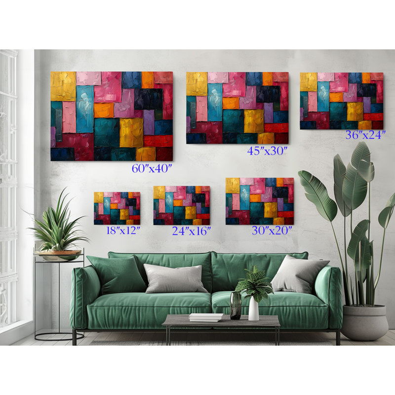 Colorful Abstract Shapes Canvas Print, Modern Wall Art Decor for Home & Office, 16" H x 24" W