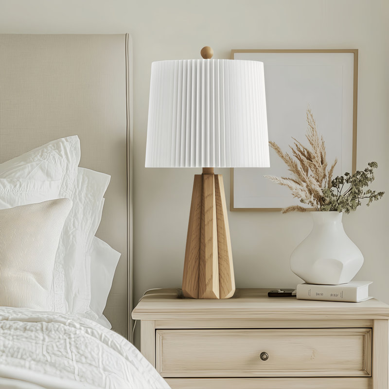 Boho Style Resin Table Lamp For Living Room/Bedroom/Entryway Console/Decorative Supplements With Folding Shade Accent