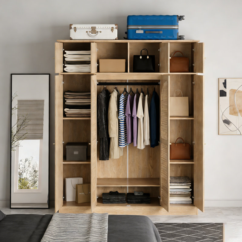 Armoire-penderie 8 portes à grande capacité avec tringle, Naturel
