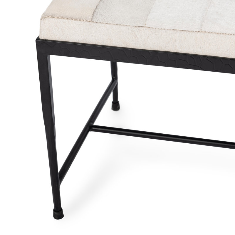 Achen Leather Hide Ottoman Bench, Ivory, 18.5" H x 60" W x 18" D