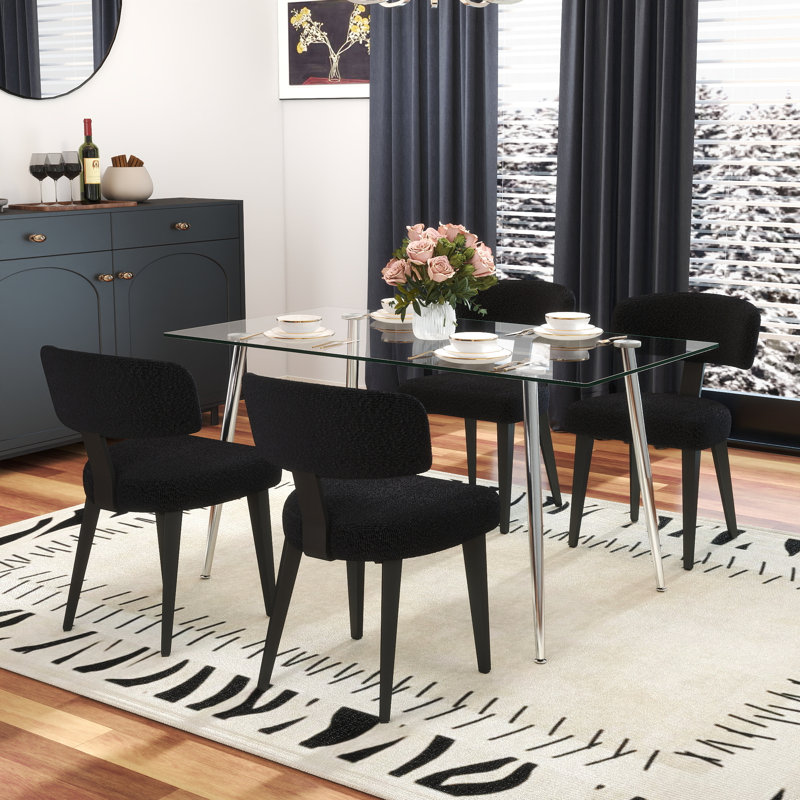 Ensemble de tables de salle à manger Modern Modern, 5 Pieces: Table, 4 Chairs, Black, Silver