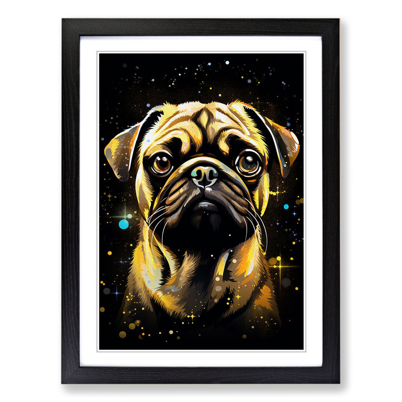 Pug Tachisme No.2 - Single Picture Frame Print on Wood, Black, 34" H x 25" W x 2" D